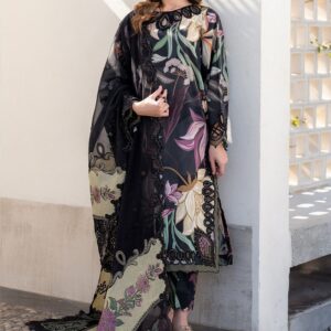 Baroque 3‑Piece Embroidered Lawn Suit with Printed Chiffon Dupatta