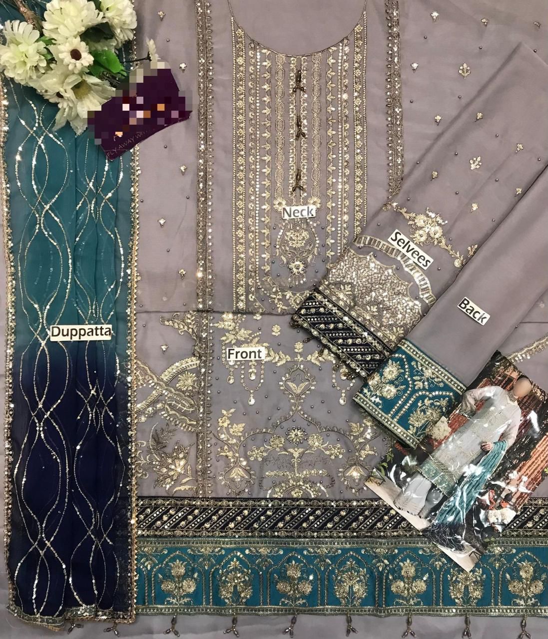 Adan Libas Chiffon Embroidered Unstitched Collection RANG-E-MEHFIL 005 - Image 2