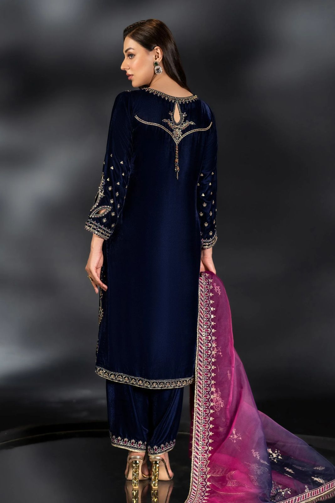 Naqashi Embroidered Velvet Dress - Image 3