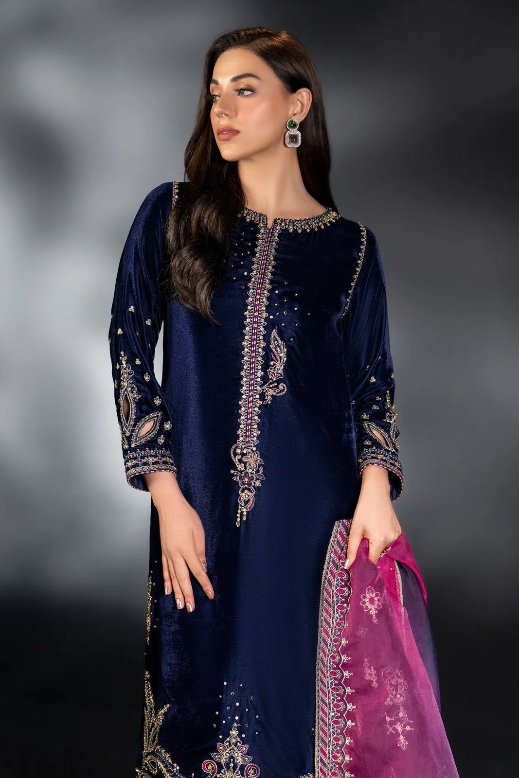 Naqashi Embroidered Velvet Dress - Image 2